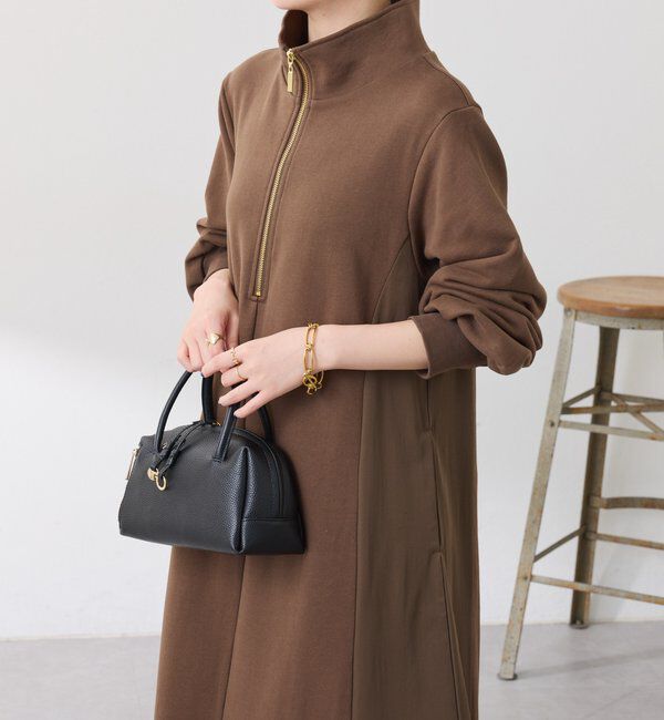  「異素材ドッキングハーフジップワンピース」|ワンピース|