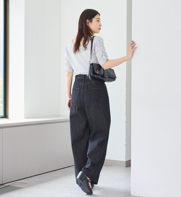  「【3サイズ】デニムタックワイドパンツ」|デニム|