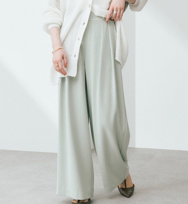  「【ウォッシャブル】【シーズンレスで使える】タックワイドスラックス」|チノ|ミント