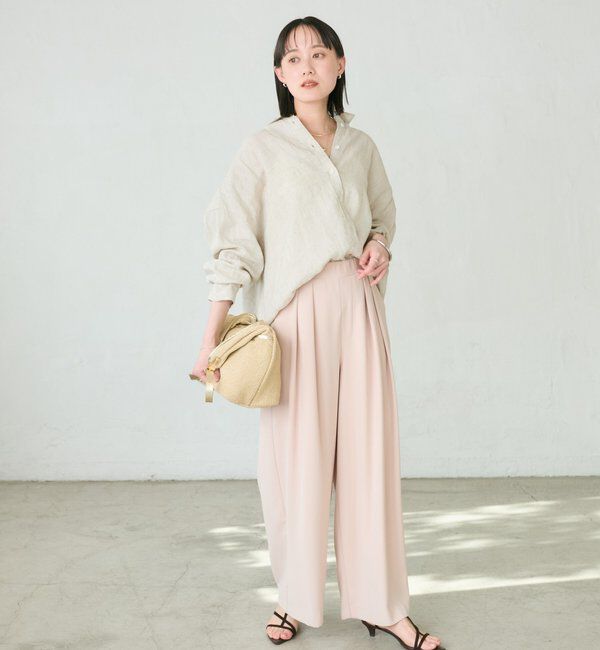  「【ウォッシャブル】【シーズンレスで使える】タックワイドスラックス」|チノ|