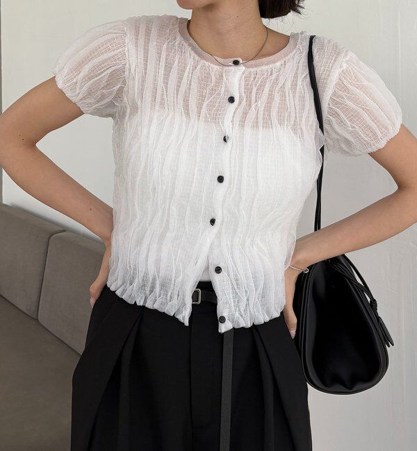  「シャーリング半袖カーディガン」|カーディガン|