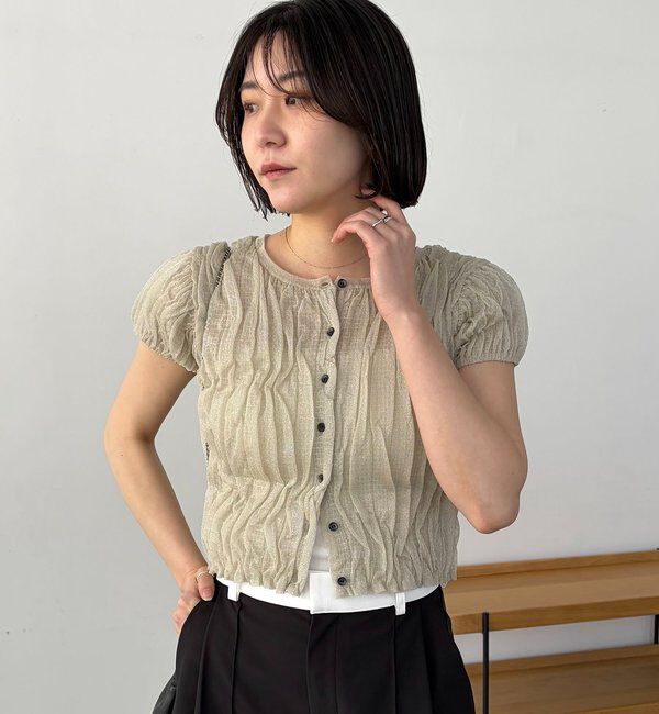  「シャーリング半袖カーディガン」|カーディガン|