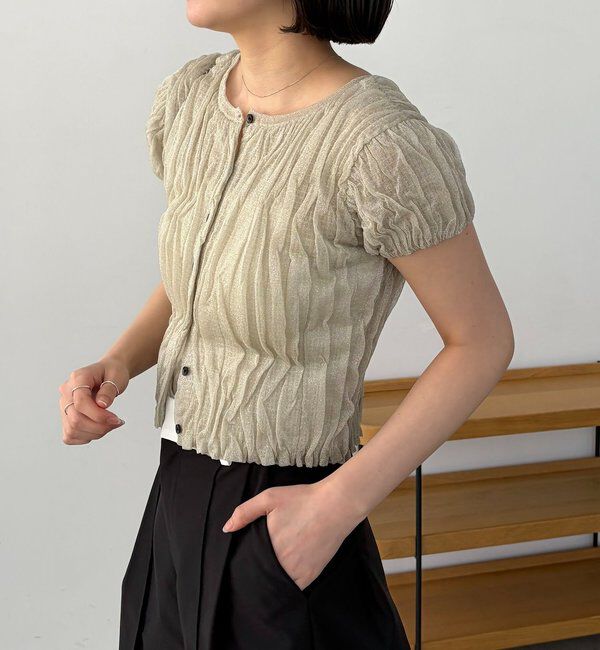  「シャーリング半袖カーディガン」|カーディガン|