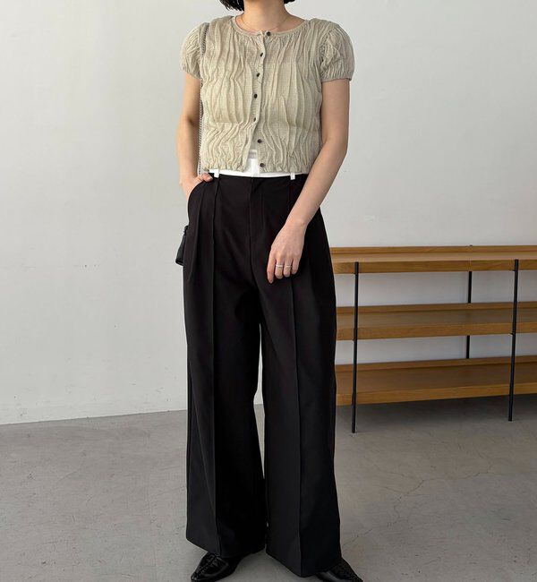  「シャーリング半袖カーディガン」|カーディガン|