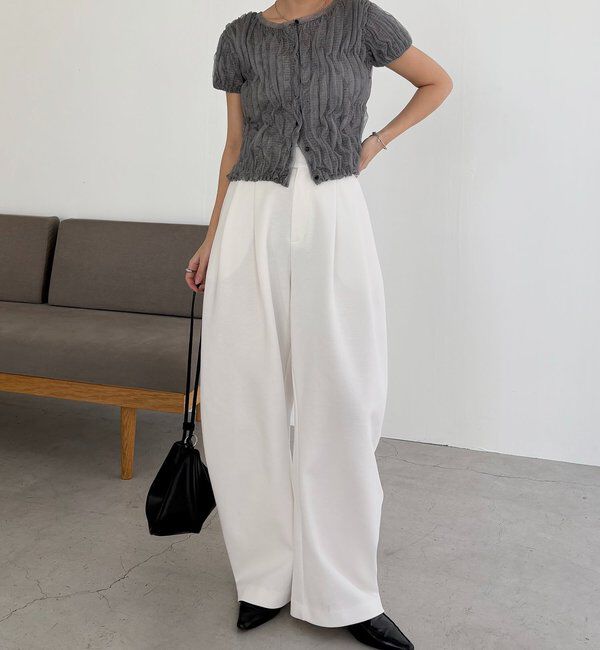  「シャーリング半袖カーディガン」|カーディガン|