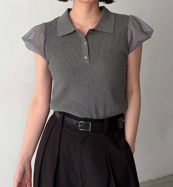  「ミニバルーンスリーブポロニット」|ニット・セーター|グレー