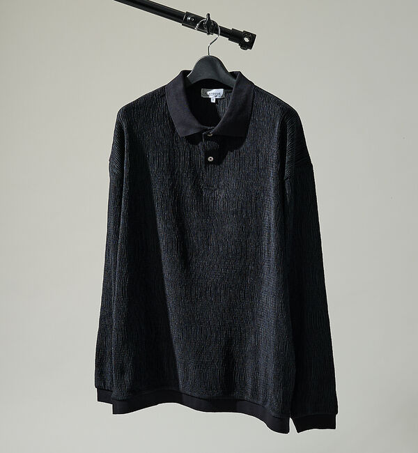 ABAHOUSE「ベロアプリーツ ニットポロシャツ / オーバーサイズ」|ポロシャツ|ブラック