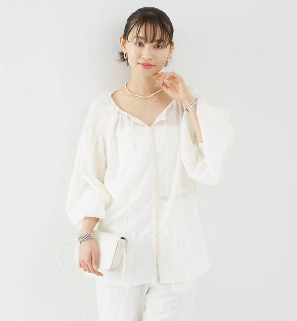 Rouge vif「コットンレーヨンボイルスモッキングブラウス」|シャツ・ブラウス|