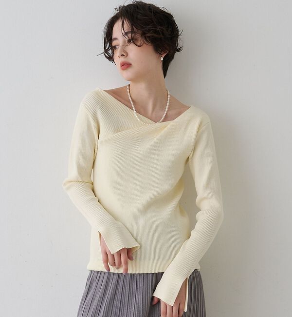 Rouge vif「【一部店舗限定】ドレープスリットスリーブリブニット」|ニット・セーター|オフホワイト
