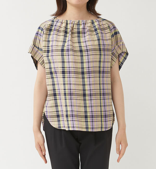 qualite「《セットアップ対応》レーヨンリネンチェックブラウス」|シャツ・ブラウス|