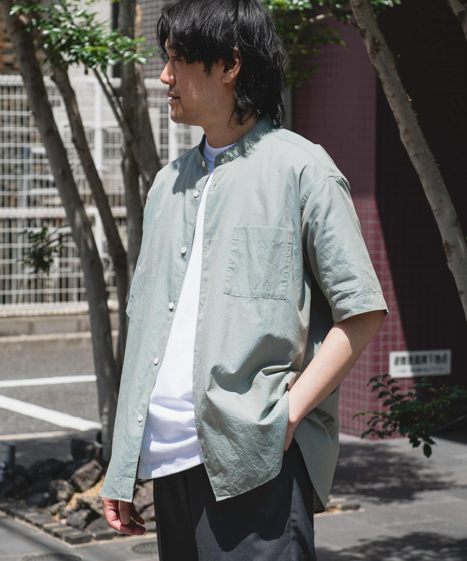 URBAN RESEARCH DOORS「玉虫シャンブレー バンドカラーシャツ」|シャツ・ブラウス|