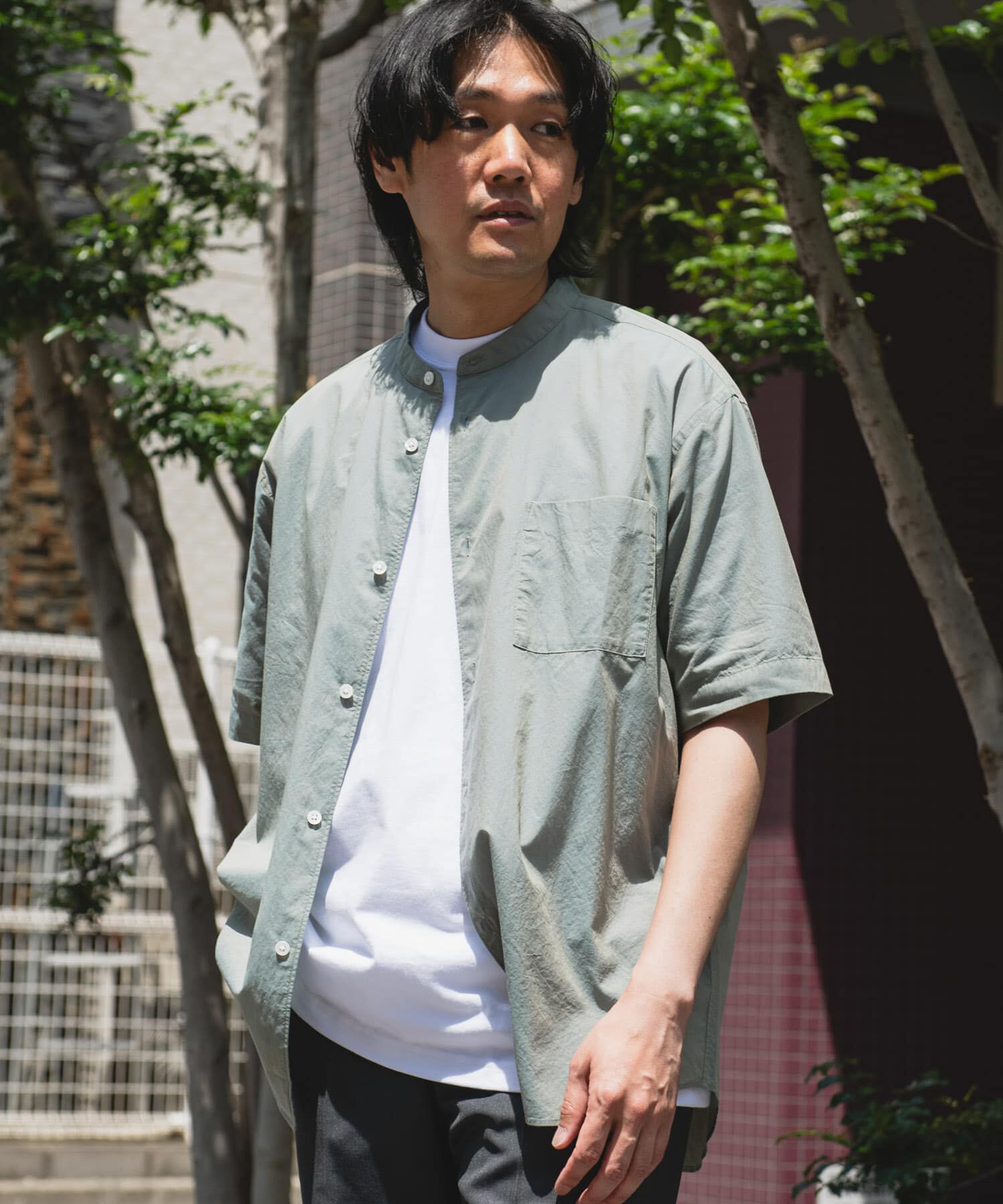 URBAN RESEARCH DOORS「玉虫シャンブレー バンドカラーシャツ」|シャツ・ブラウス|