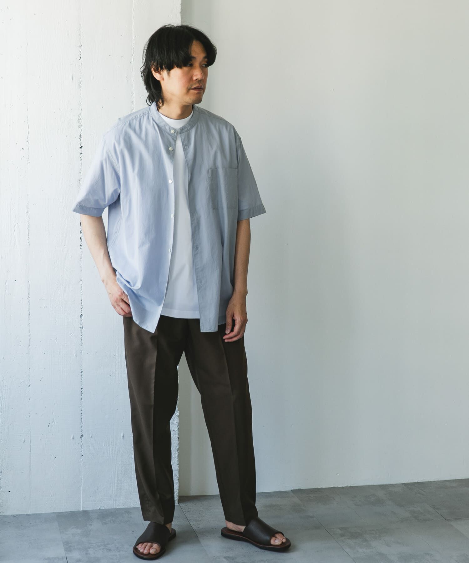 URBAN RESEARCH DOORS「玉虫シャンブレー バンドカラーシャツ」|シャツ・ブラウス|