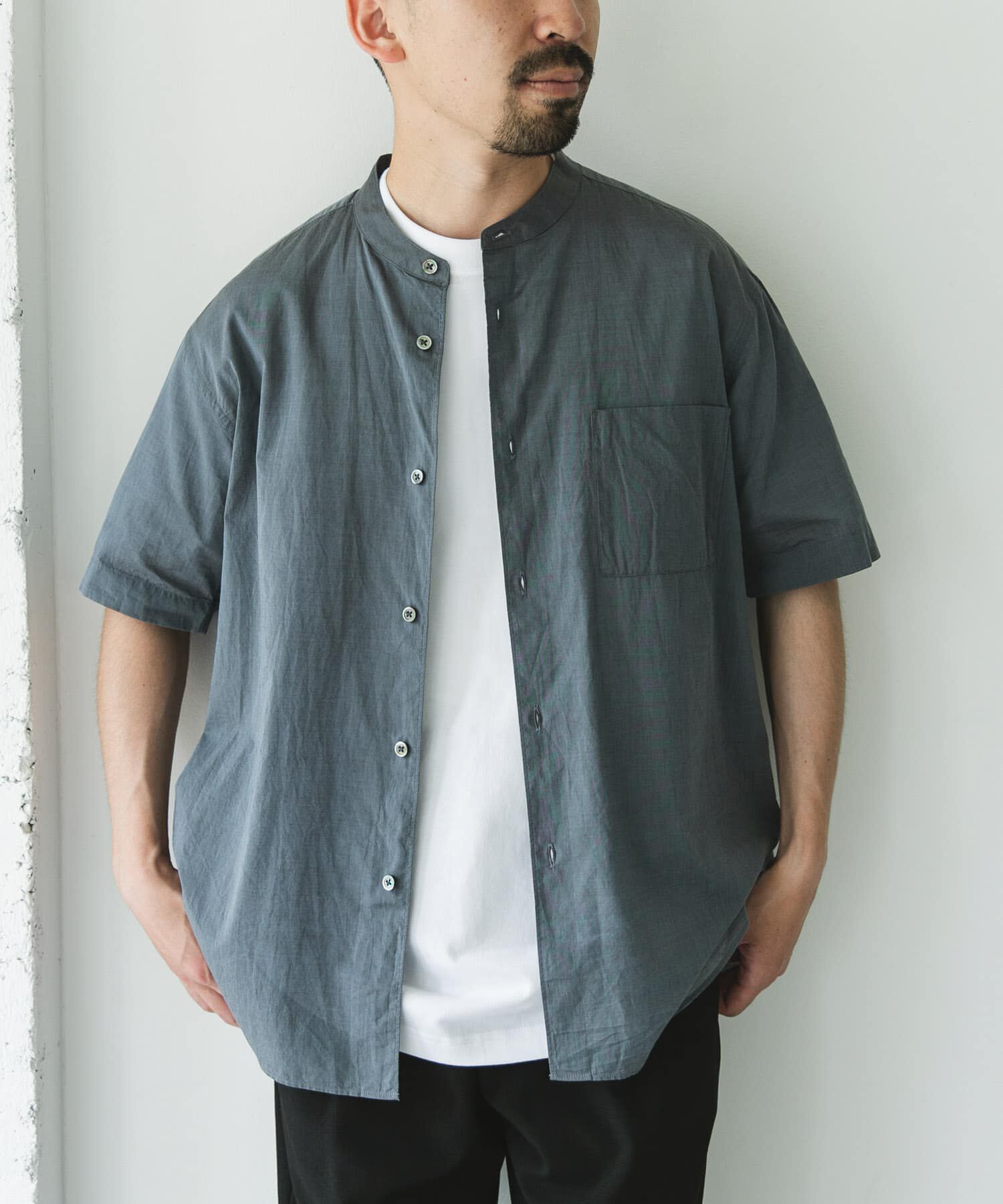 URBAN RESEARCH DOORS「玉虫シャンブレー バンドカラーシャツ」|シャツ・ブラウス|