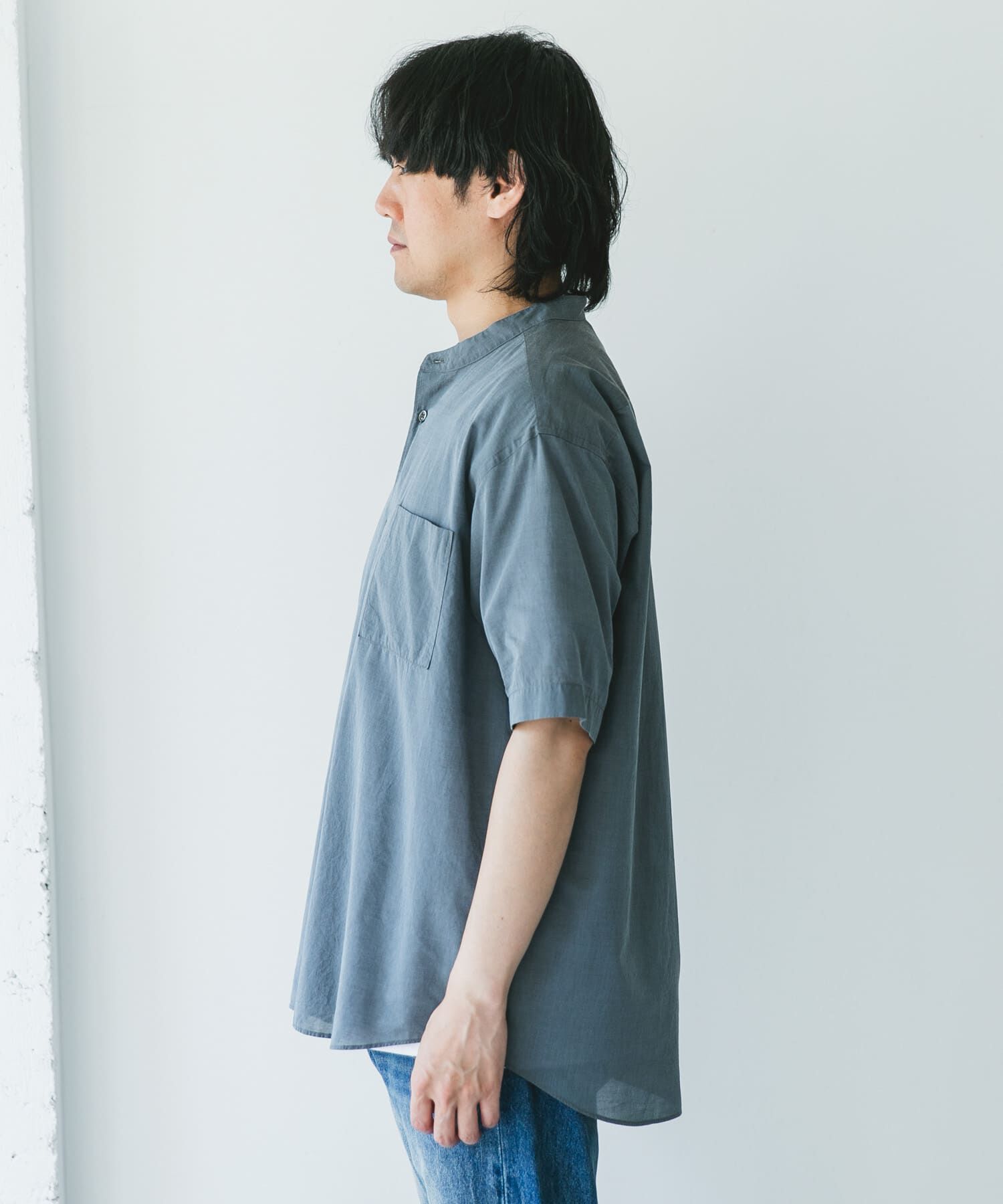 URBAN RESEARCH DOORS「玉虫シャンブレー バンドカラーシャツ」|シャツ・ブラウス|