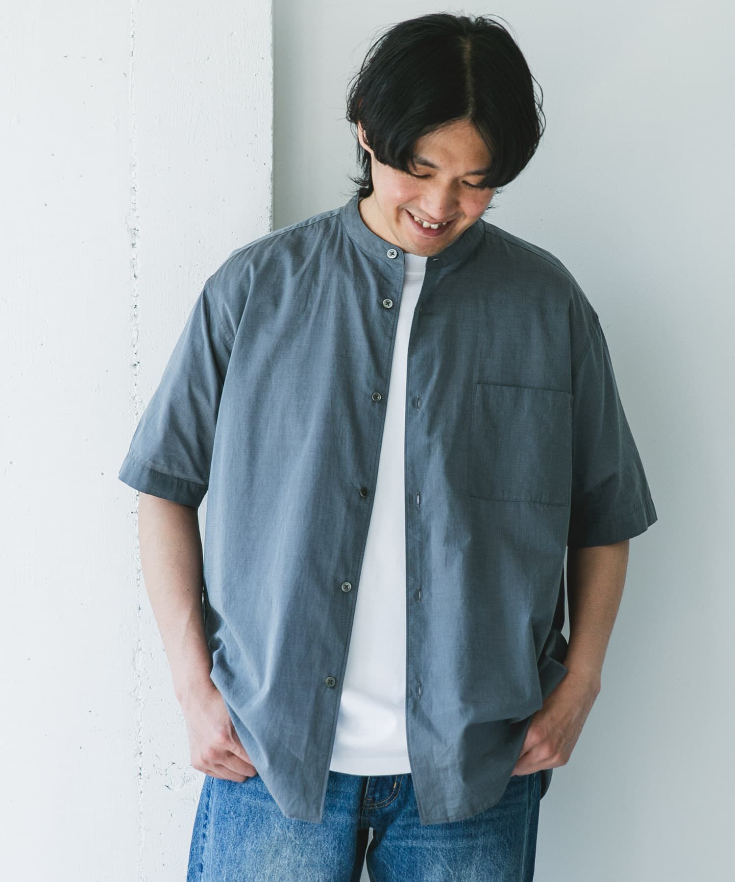 URBAN RESEARCH DOORS「玉虫シャンブレー バンドカラーシャツ」|シャツ・ブラウス|