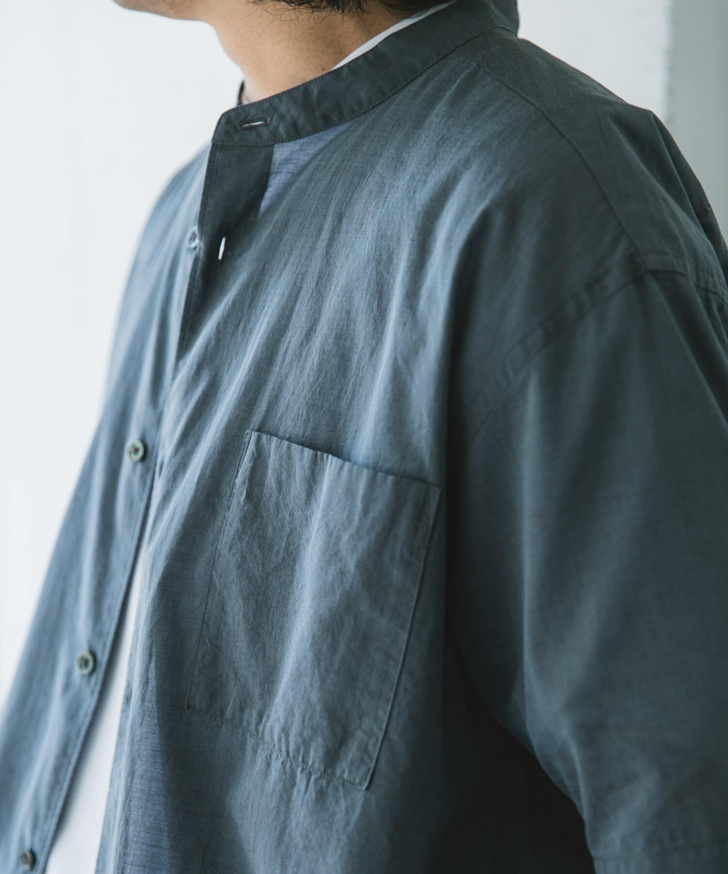 URBAN RESEARCH DOORS「玉虫シャンブレー バンドカラーシャツ」|シャツ・ブラウス|