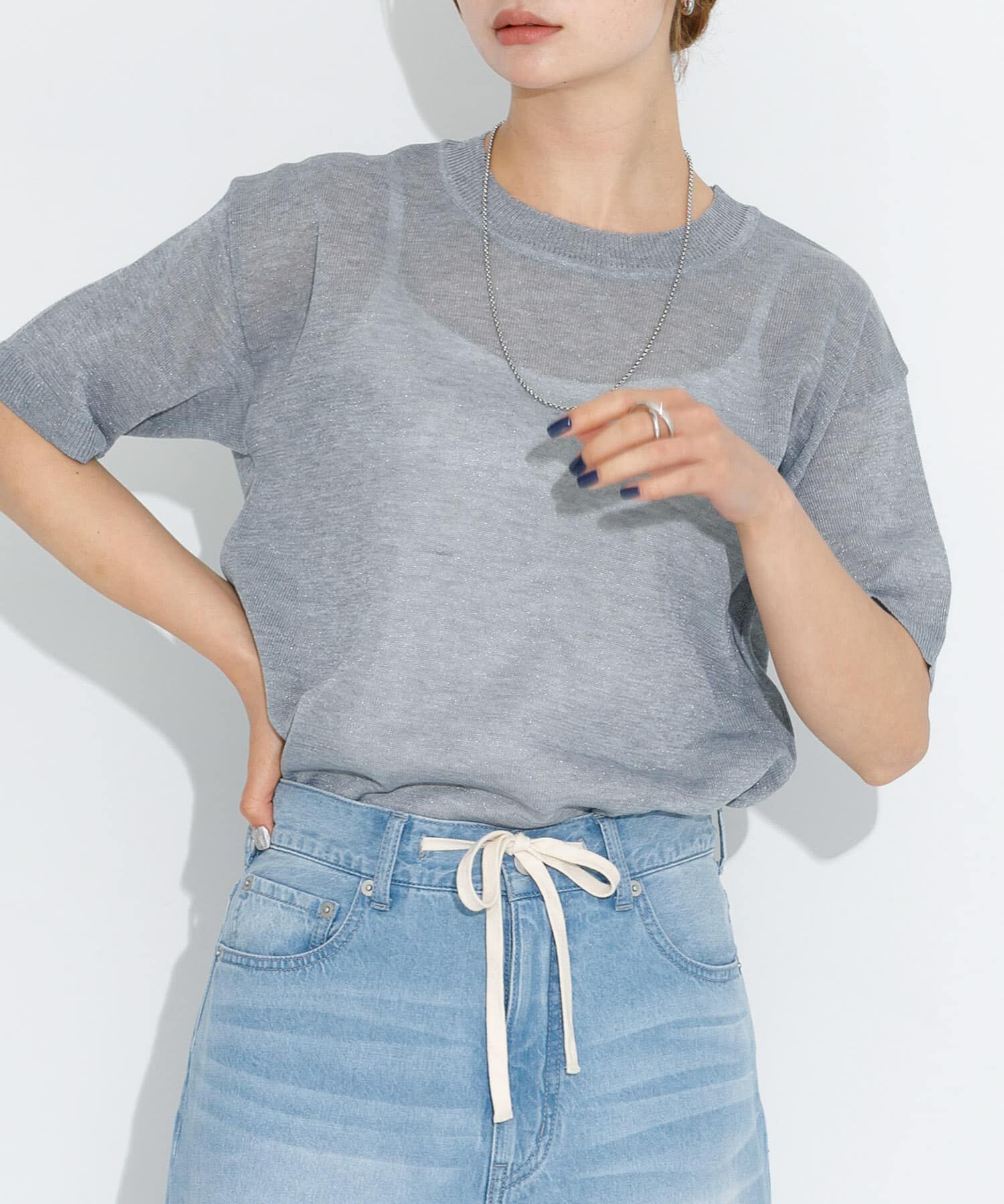 Sonny Label 「シアーラメニットTシャツ」|ニット・セーター|グレー