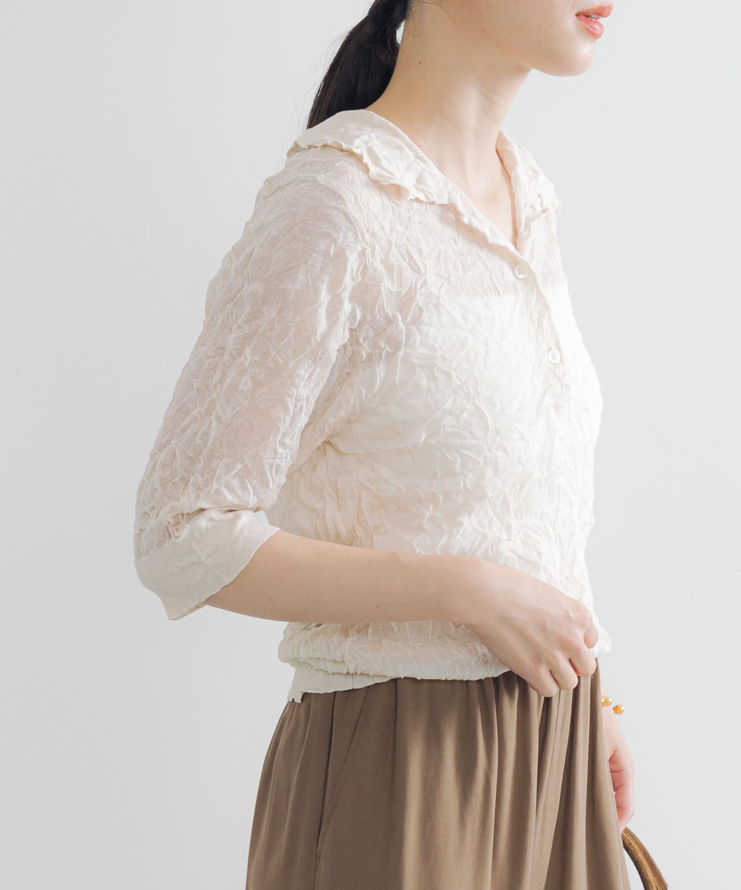 URBAN RESEARCH「new basic　リネン混ワッシャーシャツカラーニット」|ニット・セーター|