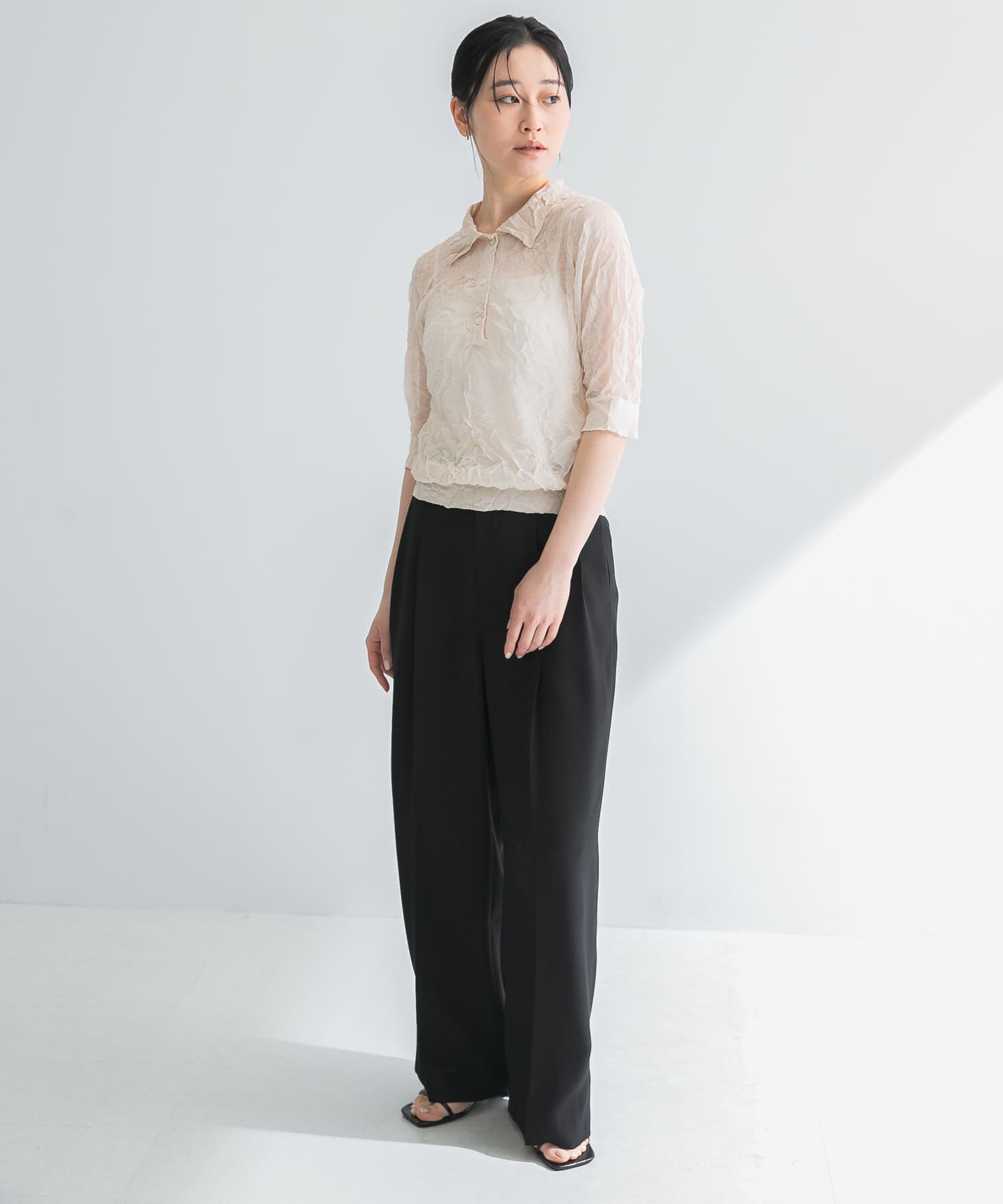 URBAN RESEARCH「new basic　リネン混ワッシャーシャツカラーニット」|ニット・セーター|