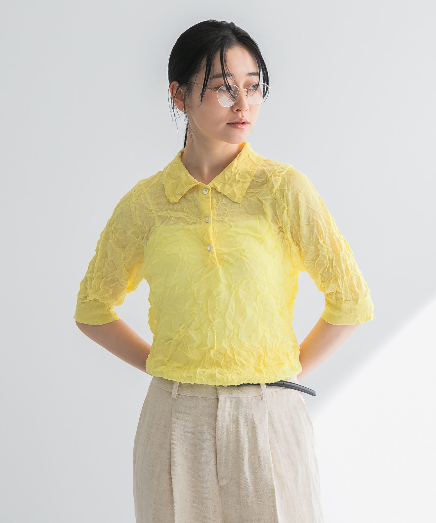 URBAN RESEARCH「new basic　リネン混ワッシャーシャツカラーニット」|ニット・セーター|