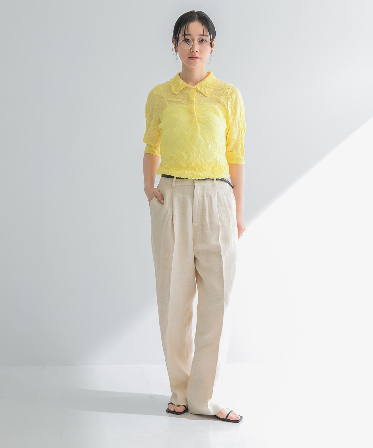 URBAN RESEARCH「new basic　リネン混ワッシャーシャツカラーニット」|ニット・セーター|