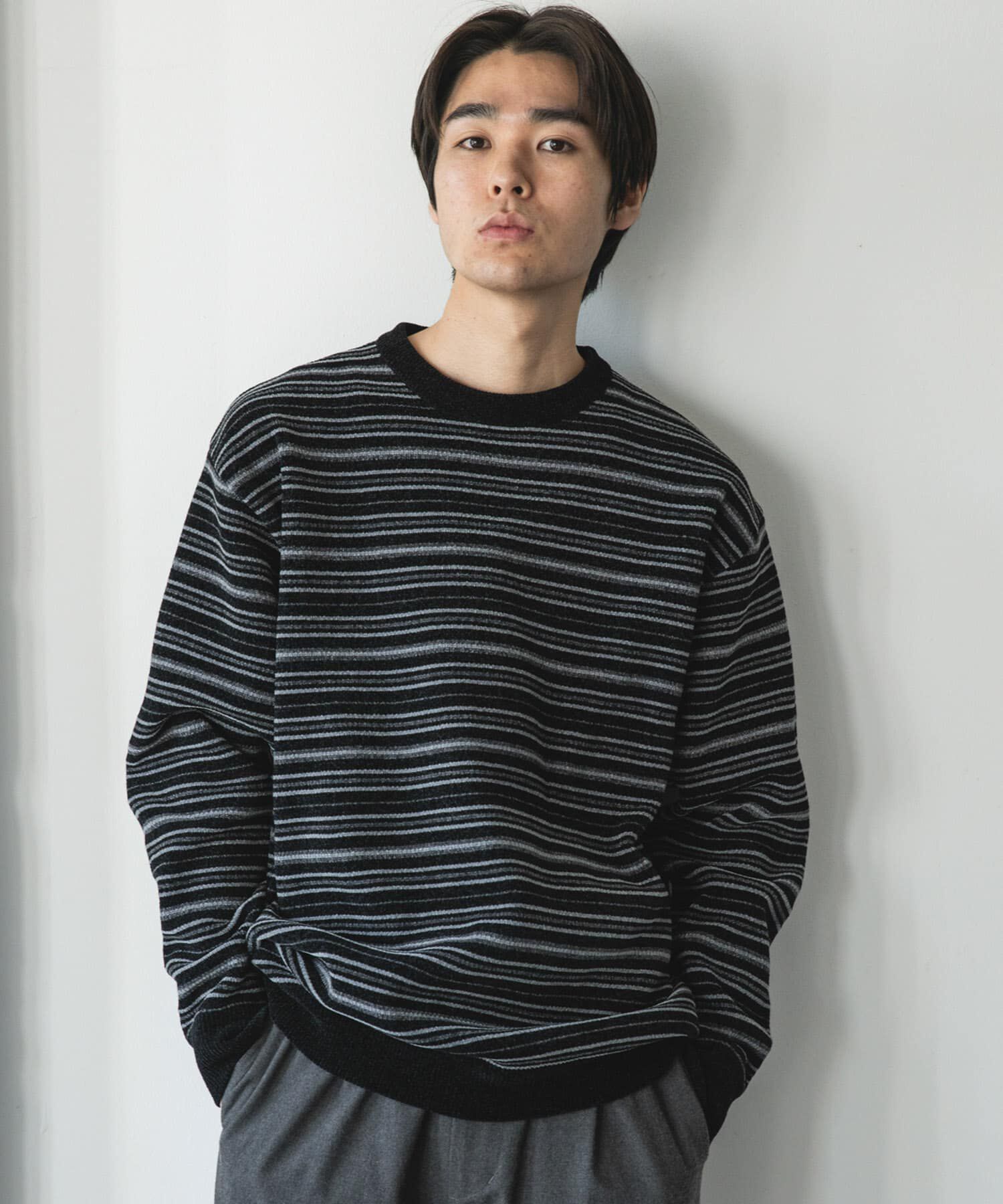 URBAN RESEARCH DOORS「モールマルチボーダーニット」|ニット・セーター|ブラック