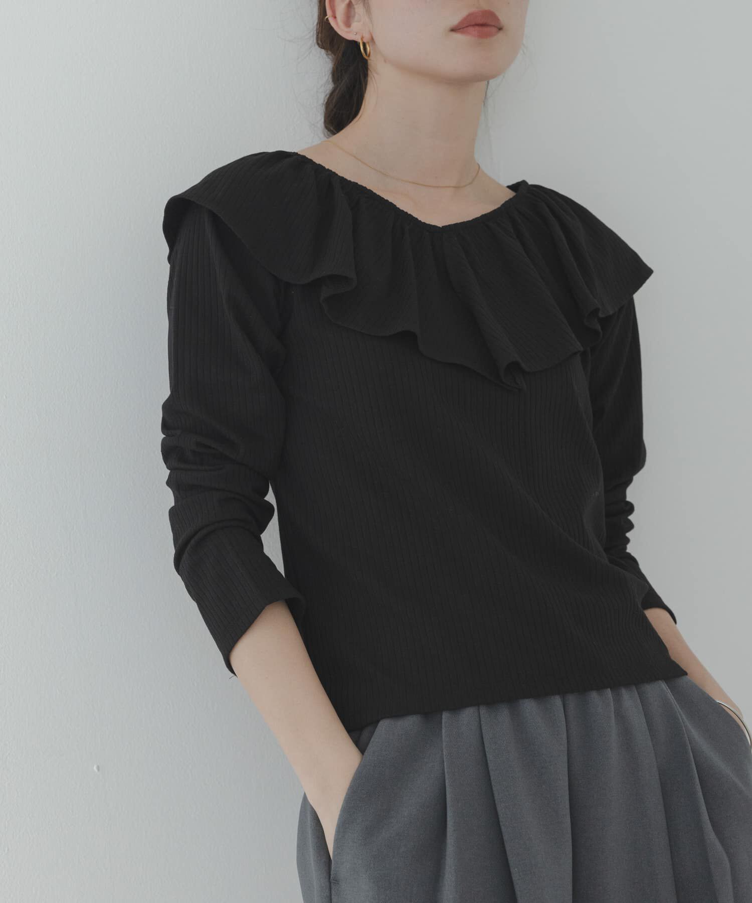 Sonny Label 「『WEB限定』フリルカラーテレコプルオーバー」|Tシャツ・カットソー|ブラック