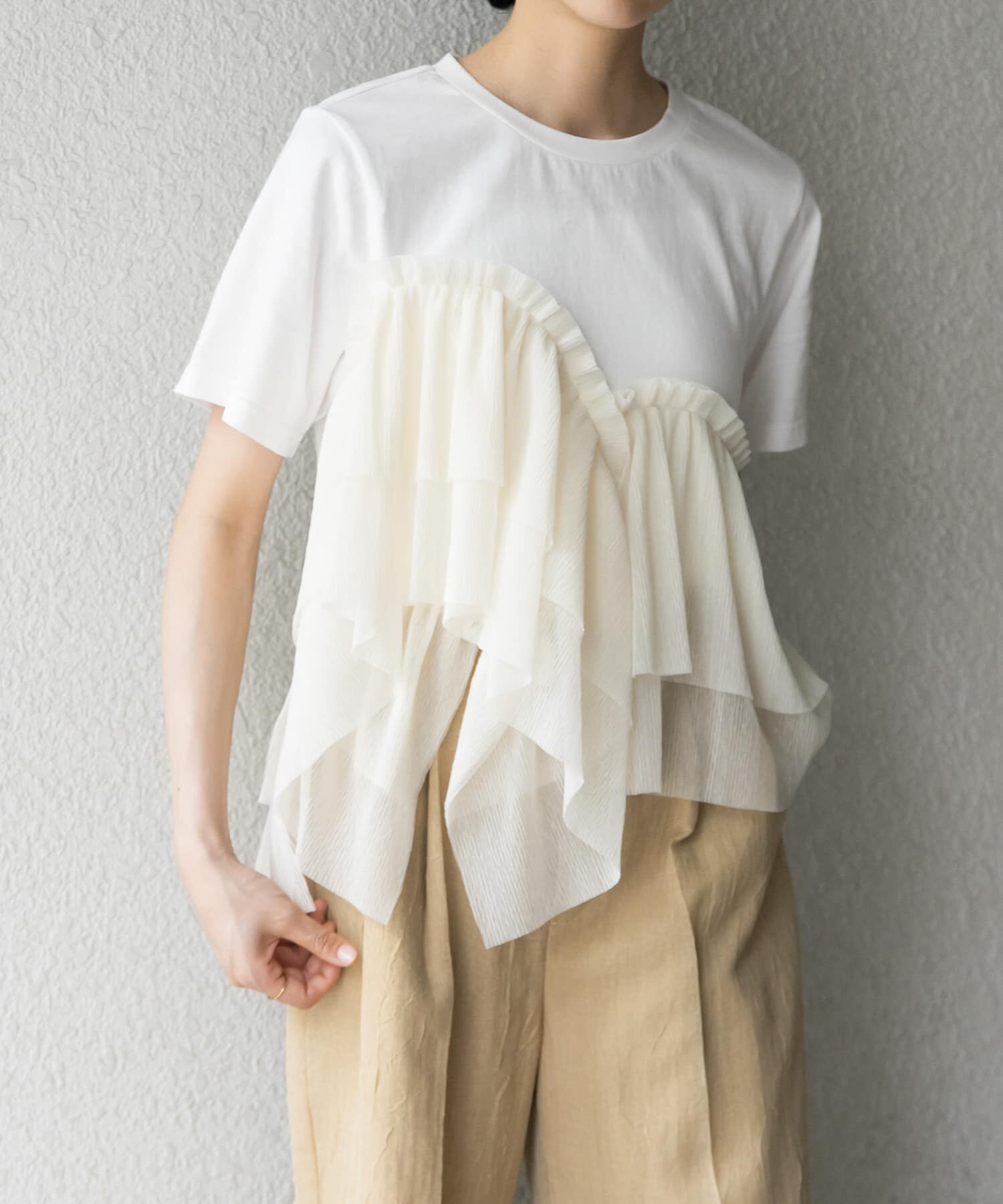  「アシメフリルドッキングTEE」|Tシャツ・カットソー|