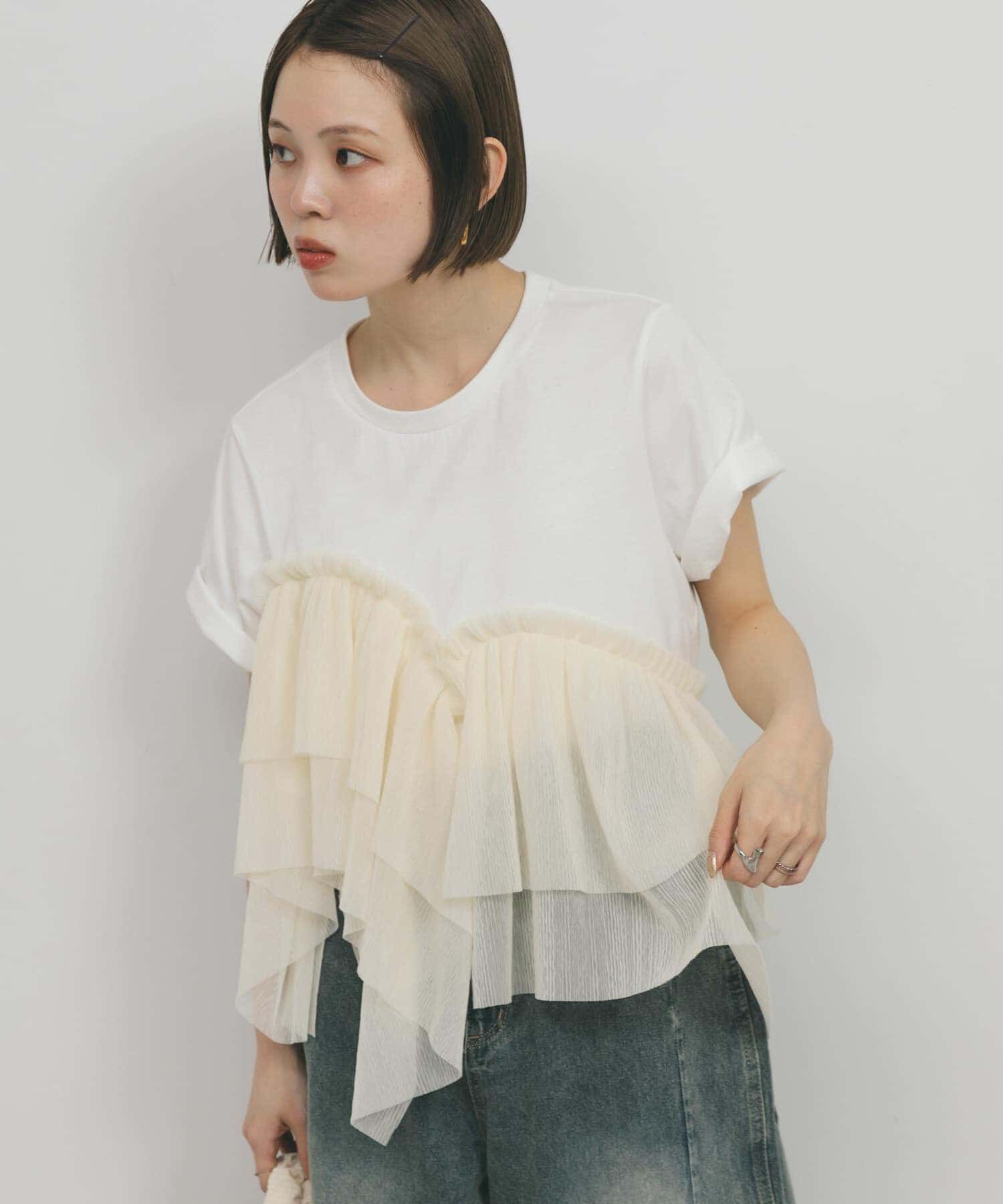  「アシメフリルドッキングTEE」|Tシャツ・カットソー|