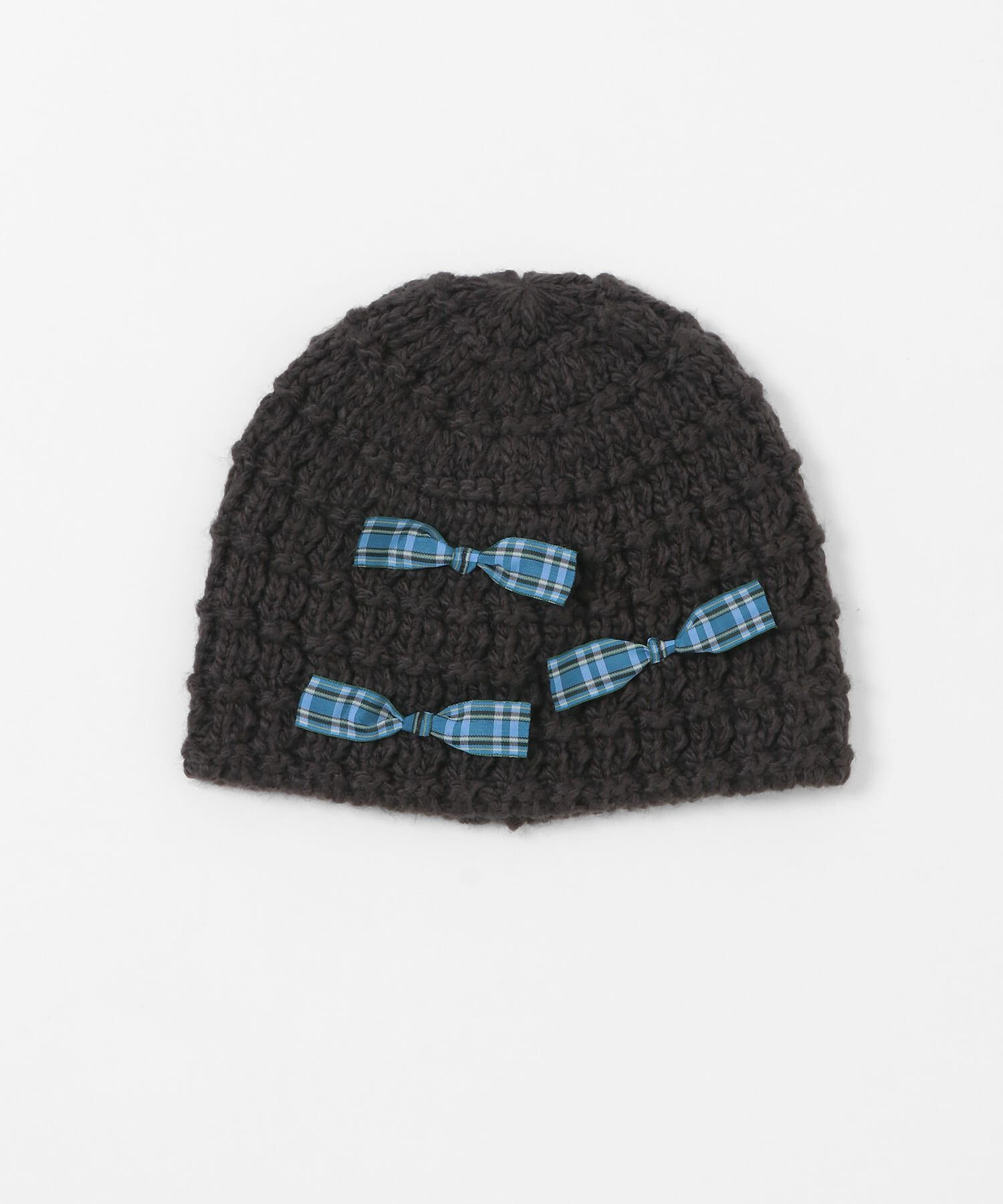  「チェックリボンニットビーニー」|ニット帽|