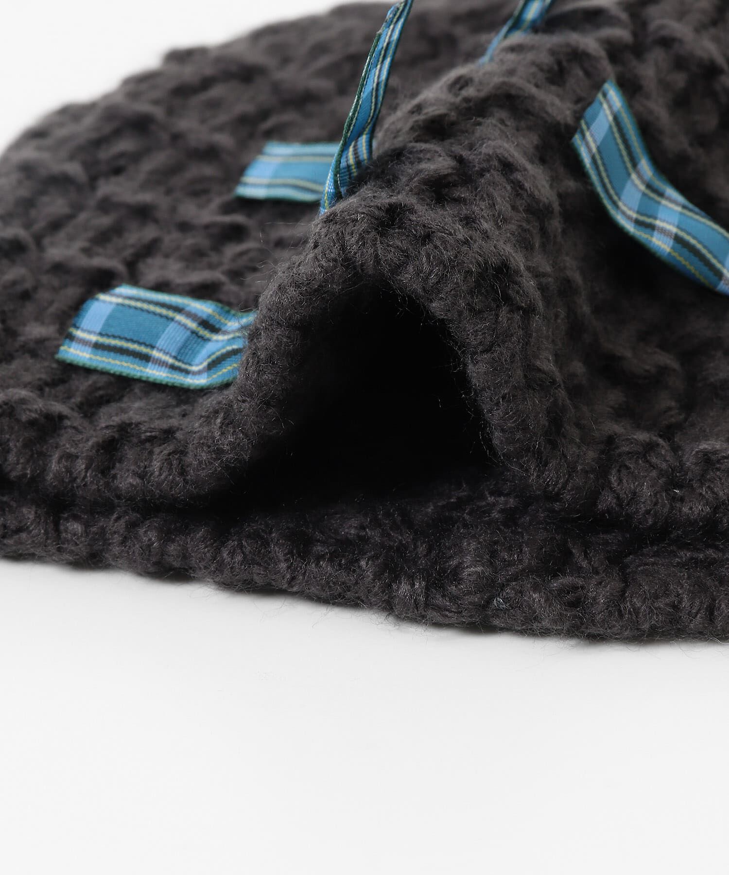  「チェックリボンニットビーニー」|ニット帽|