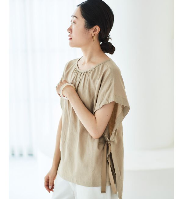le.coeur blanc「《WEB限定アイテム》レーヨン麻袖ギャザーブラウス」|シャツ・ブラウス|