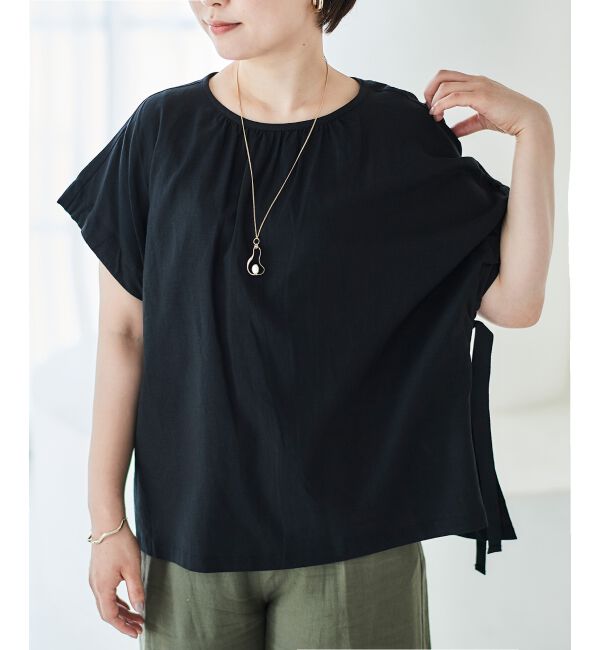 le.coeur blanc「《WEB限定アイテム》レーヨン麻袖ギャザーブラウス」|シャツ・ブラウス|ブラック