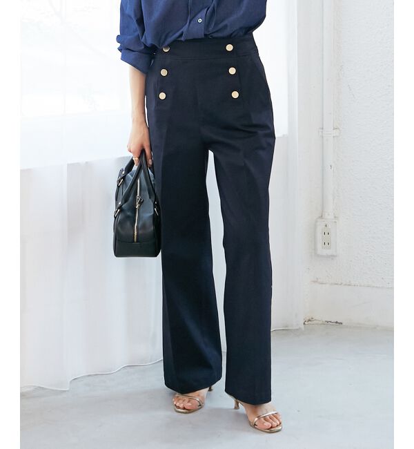  「《手洗い可能》マリンワイドパンツ」|その他|ネイビー