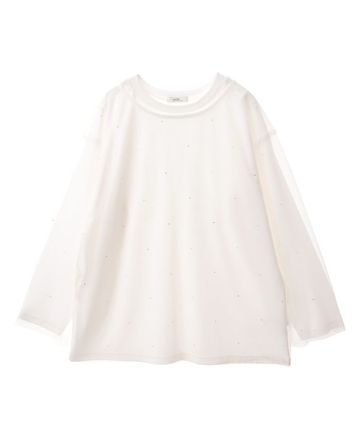 earth music&ecology「ラインストーンチュールドッキングプルオーバー」|Tシャツ・カットソー|