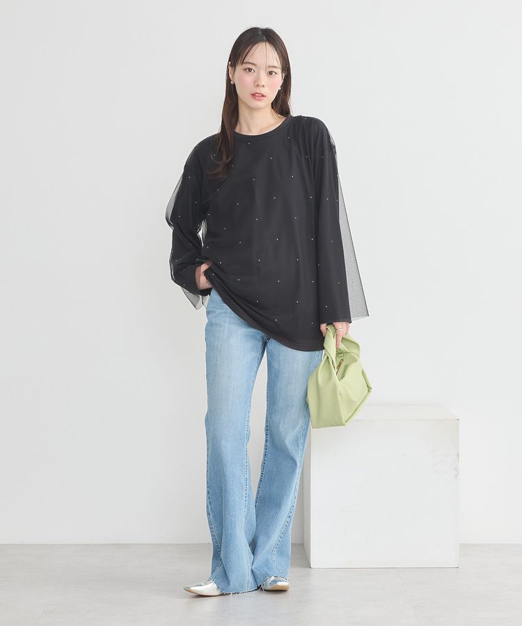 earth music&ecology「ラインストーンチュールドッキングプルオーバー」|Tシャツ・カットソー|