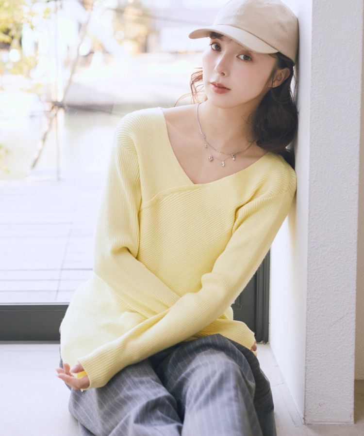 earth music&ecology「クロスニットプルオーバー」|ニット・セーター|Yellow