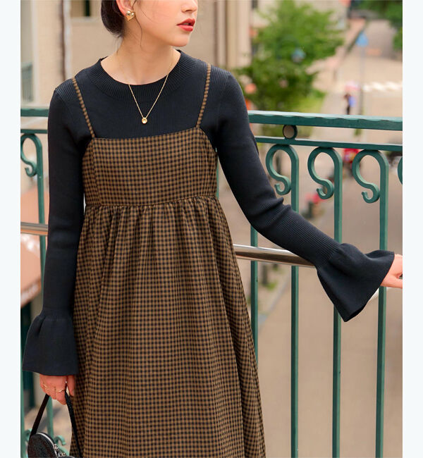 titivate「クルーネックベルスリーブニット」|ニット・セーター|ブラック