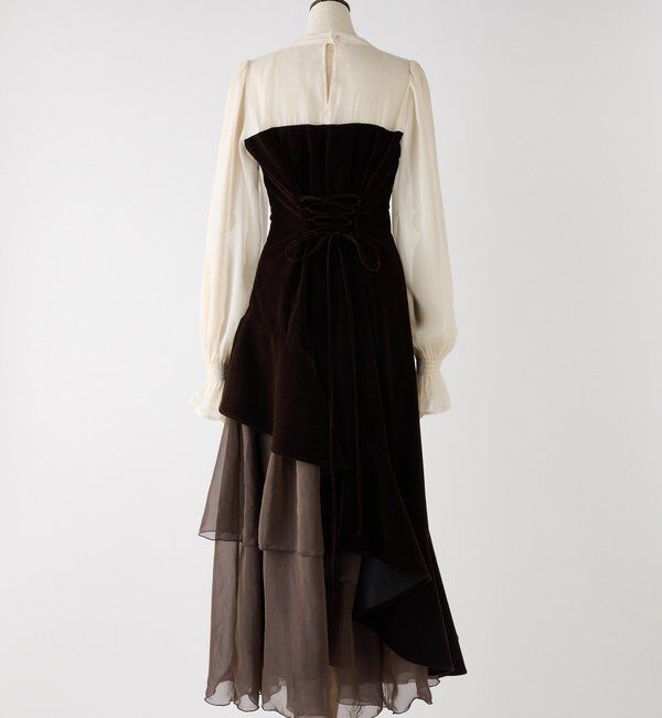  「ベロアリボン異素材ロングワンピース」|ワンピース|