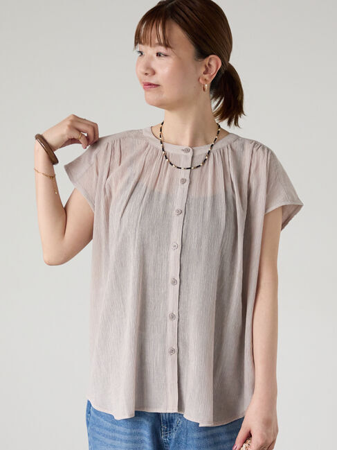 Lugnoncure「楊柳フレンチスリーブブラウス」|シャツ・ブラウス|グレー