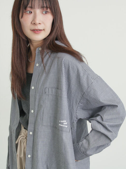 Samansa Mos2「ワンポイント刺繍オーバーシャツ」|シャツ・ブラウス|ストライプ