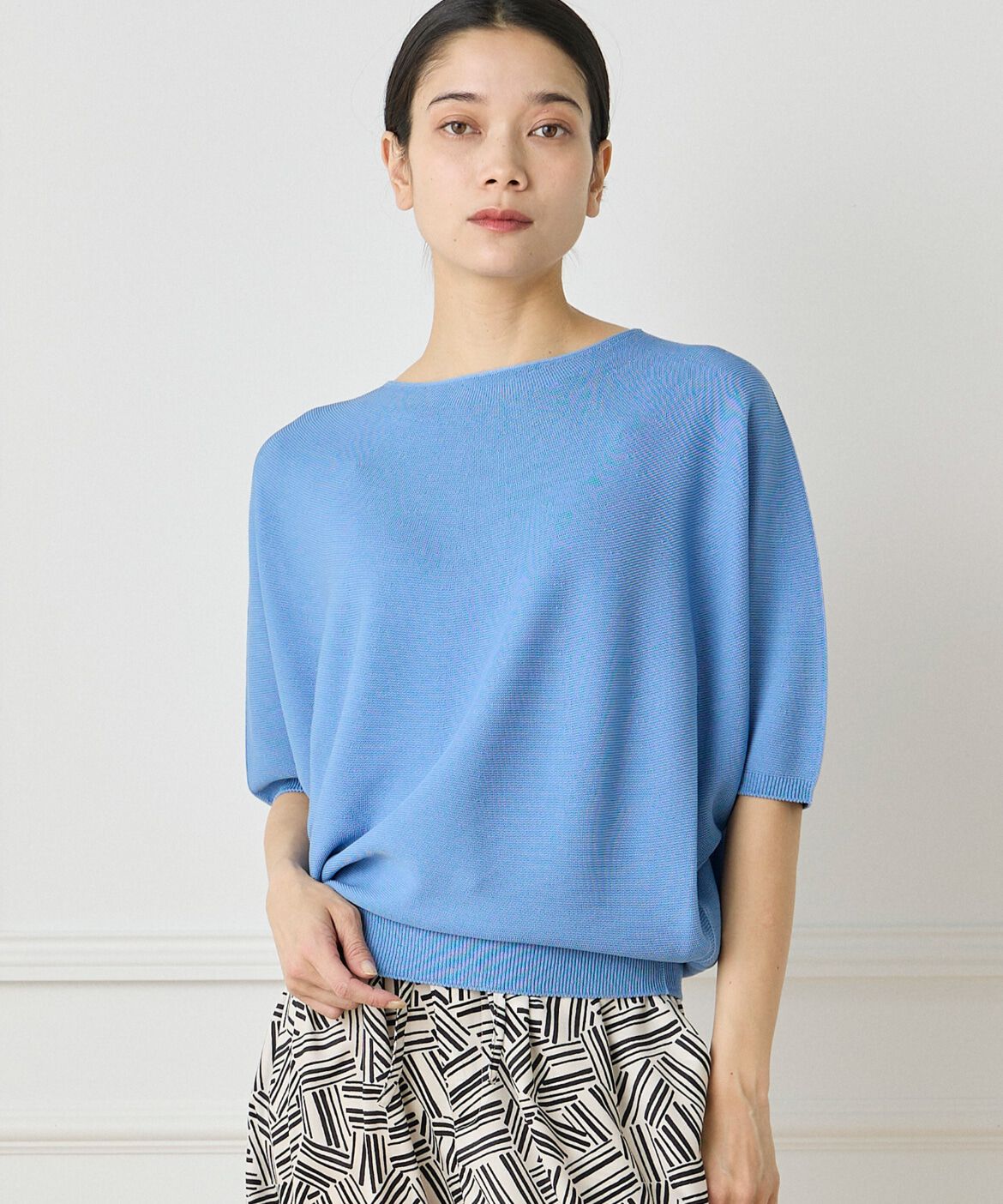 INED「《大きいサイズ》5分袖ドルマンスリーブニット《Cuoo》」|ニット・セーター|ブルー1
