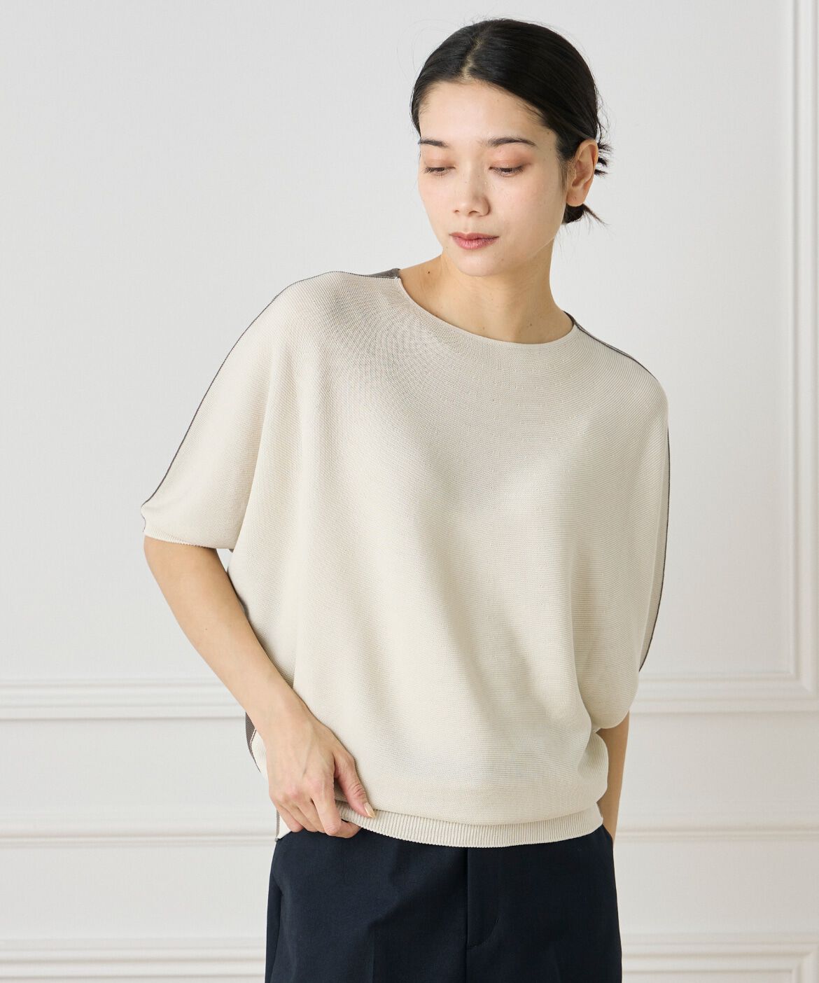 INED「《大きいサイズ》5分袖ドルマンスリーブニット《Cuoo》」|ニット・セーター|