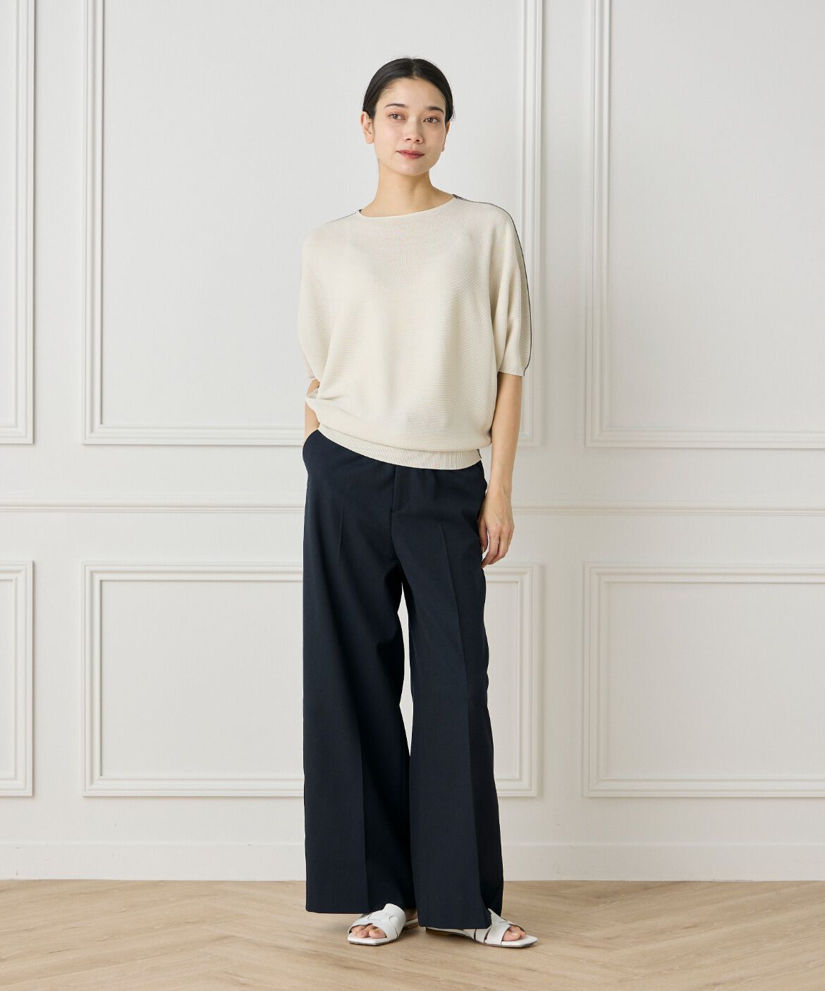 INED「《大きいサイズ》5分袖ドルマンスリーブニット《Cuoo》」|ニット・セーター|