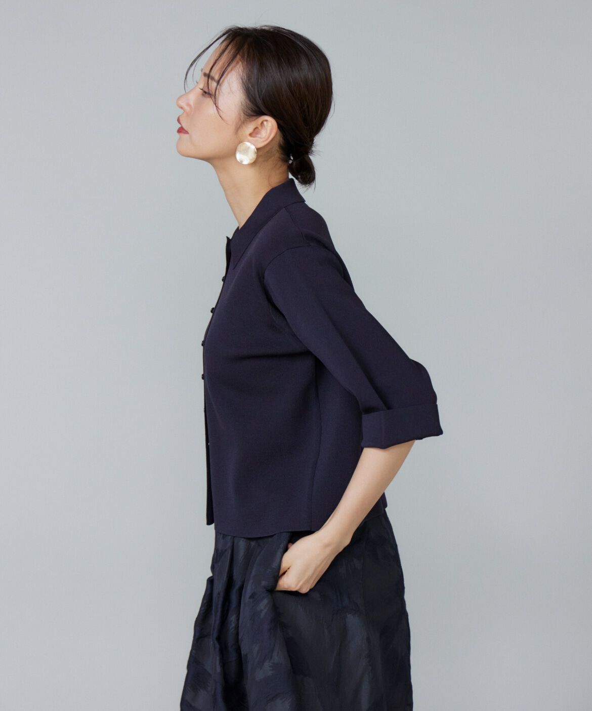 Le Souk「《大きいサイズ》ミラノリブ衿付きプルオーバー」|ニット・セーター|