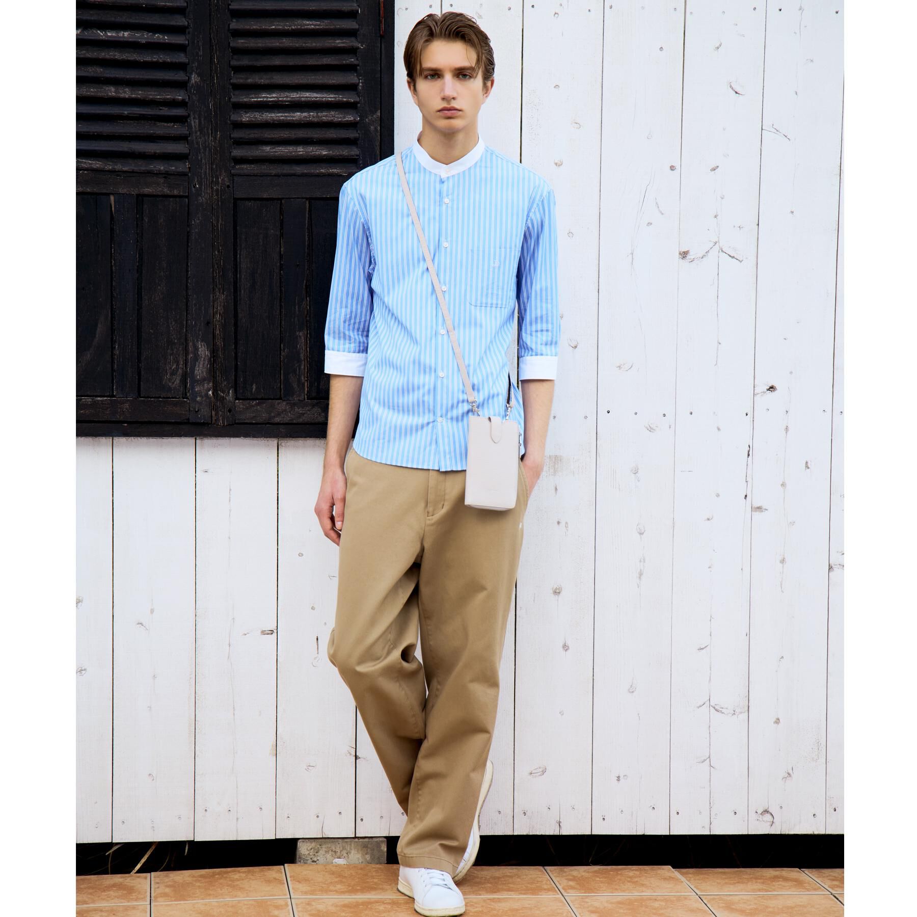 DRESSTERIOR「バンドカラー ストライプスリークォーターシャツ」|シャツ・ブラウス|