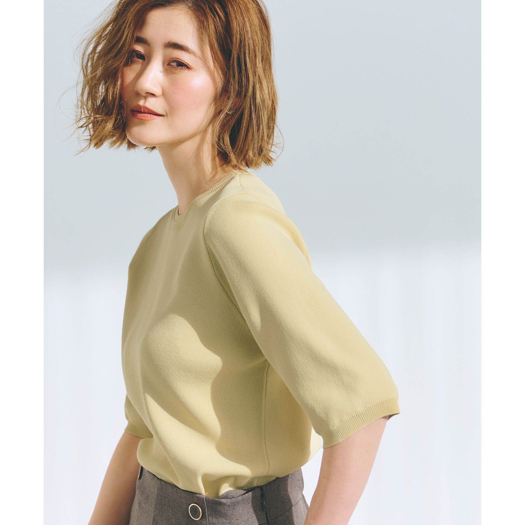 grove「ひんやり多機能・やわらかドライタッチ五分袖プルオーバー」|ニット・セーター|ライトイエロー(03