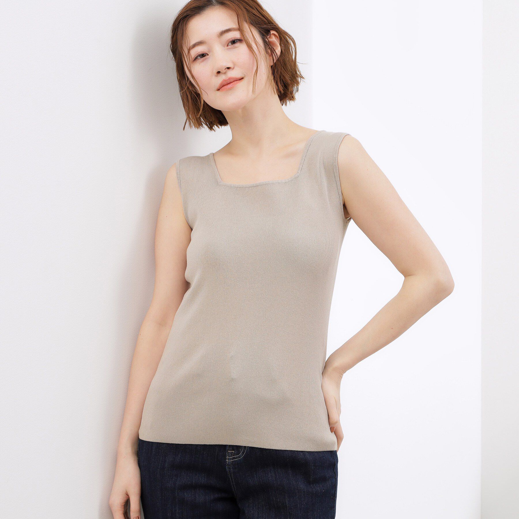 grove「2WAYスクエアニットタンク」|キャミソール|グレー(012)