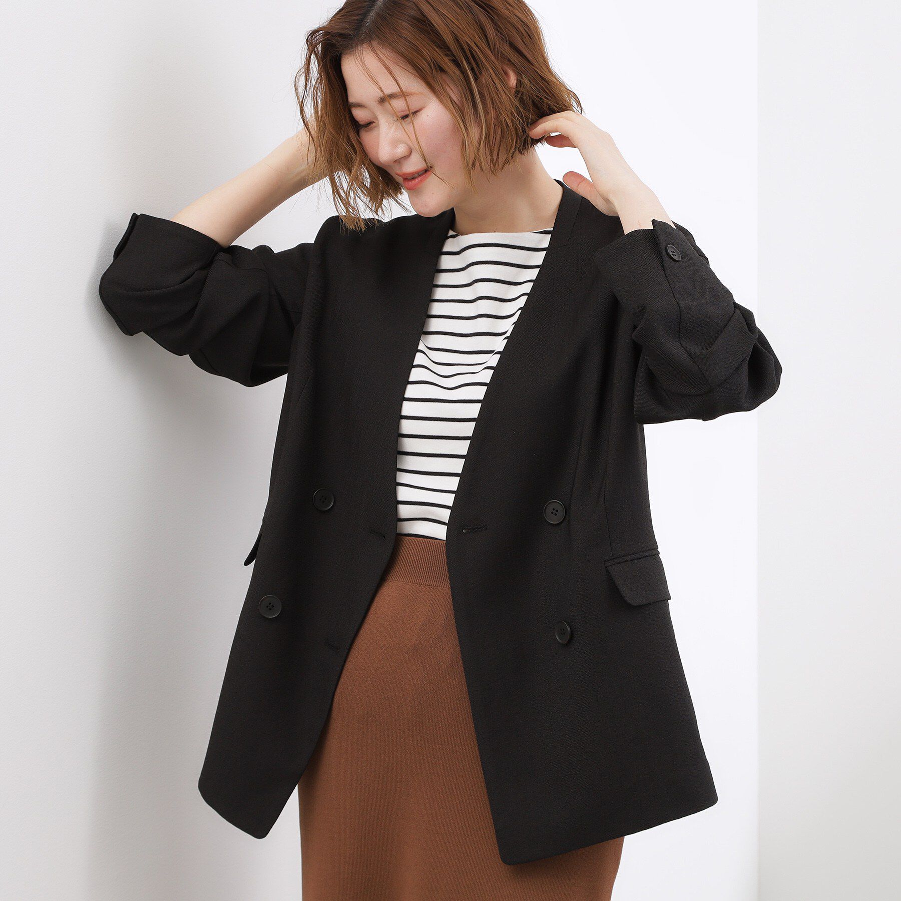 grove「【貴島明日香さん着用】リネンライクカラーレスジャケット」|ノーカラージャケット|